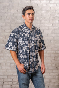 Men's Navy Short Sleeve Hawaiian Western Shirt