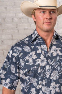 Men's Navy Short Sleeve Hawaiian Western Shirt