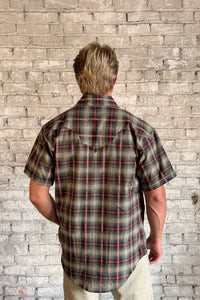 Men's Short Sleeve Shadow Plaid Dobby Lurex Western Shirt in Black