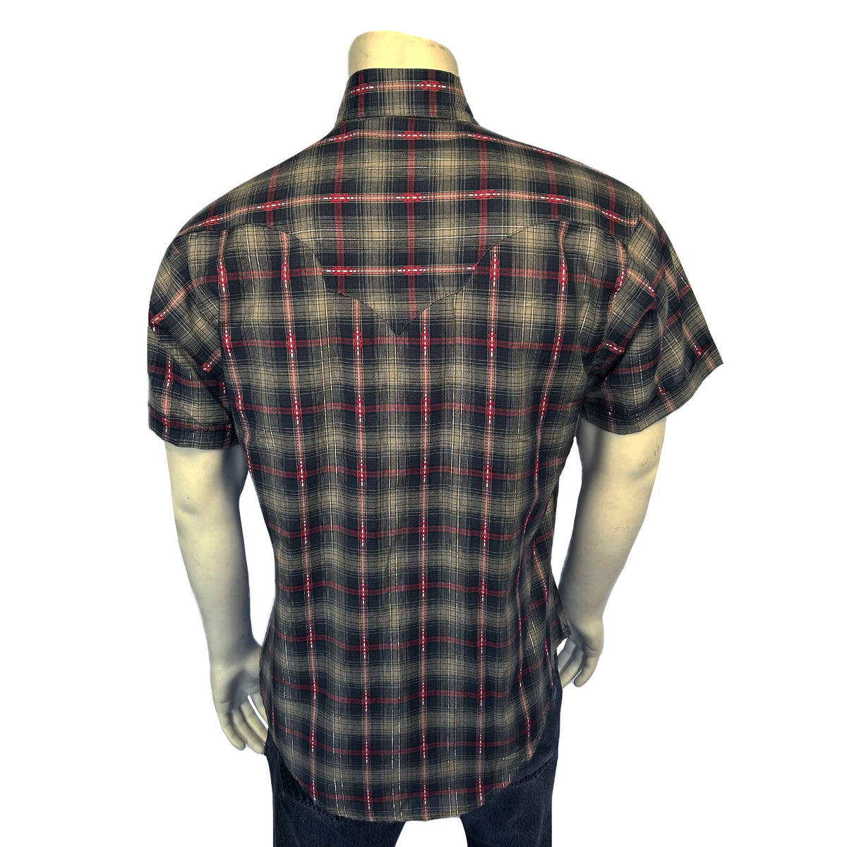 Men's Short Sleeve Shadow Plaid Dobby Lurex Western Shirt in Black - Rockmount