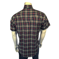 Men's Short Sleeve Shadow Plaid Dobby Lurex Western Shirt in Black - Rockmount