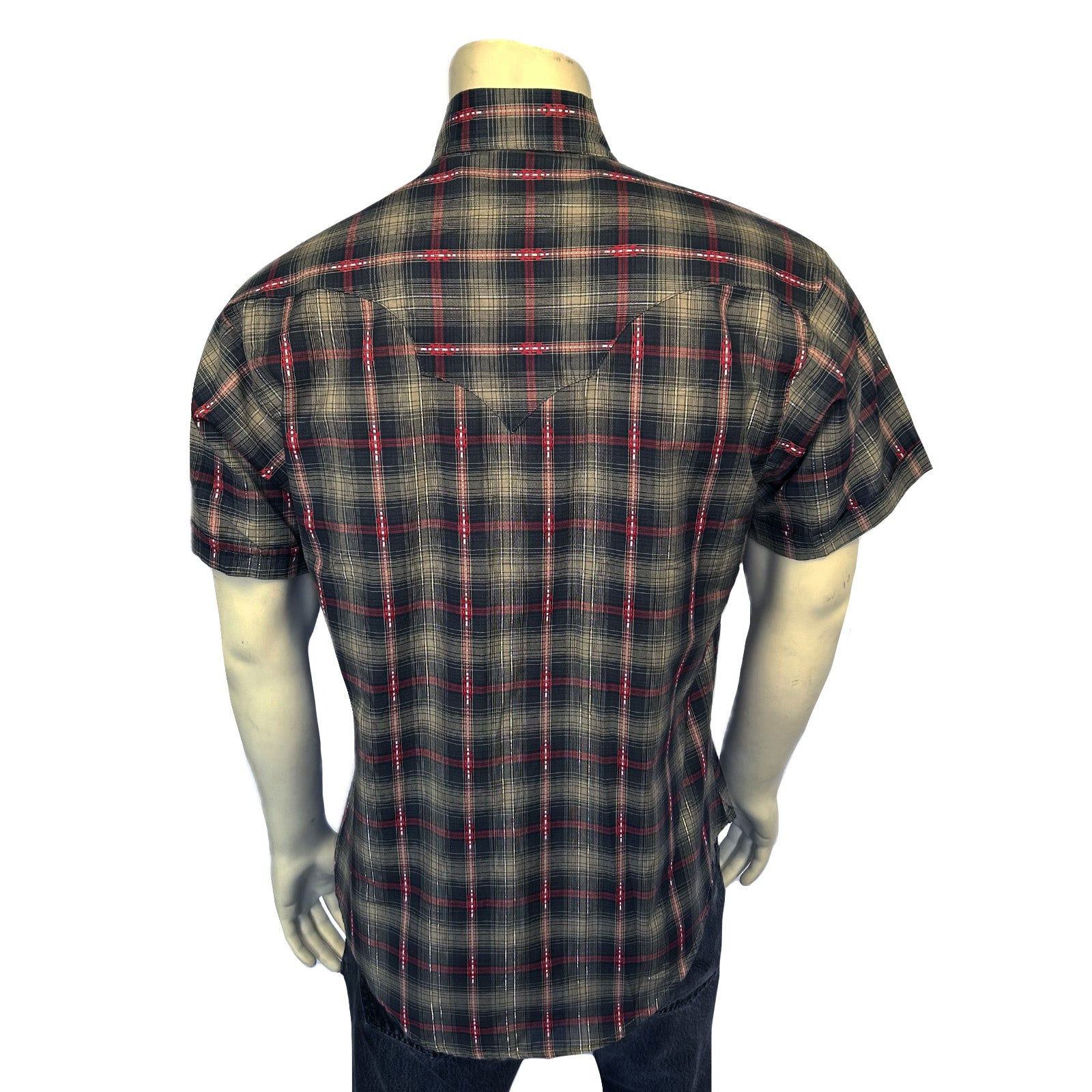 Men's Short Sleeve Shadow Plaid Dobby Lurex Western Shirt in Black - Rockmount