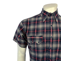 Men's Short Sleeve Shadow Plaid Dobby Lurex Western Shirt in Black - Rockmount