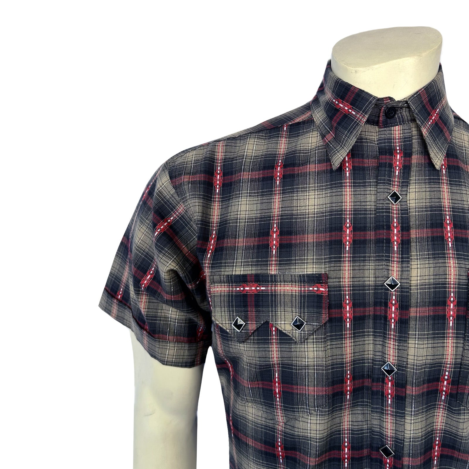 Men's Short Sleeve Shadow Plaid Dobby Lurex Western Shirt in Black - Rockmount