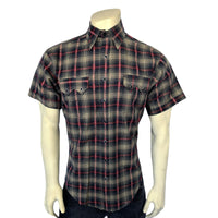 Men's Short Sleeve Shadow Plaid Dobby Lurex Western Shirt in Black - Rockmount