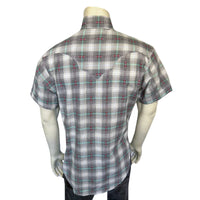 Men's Short Sleeve Shadow Plaid Dobby Lurex Western Shirt in Grey - Rockmount