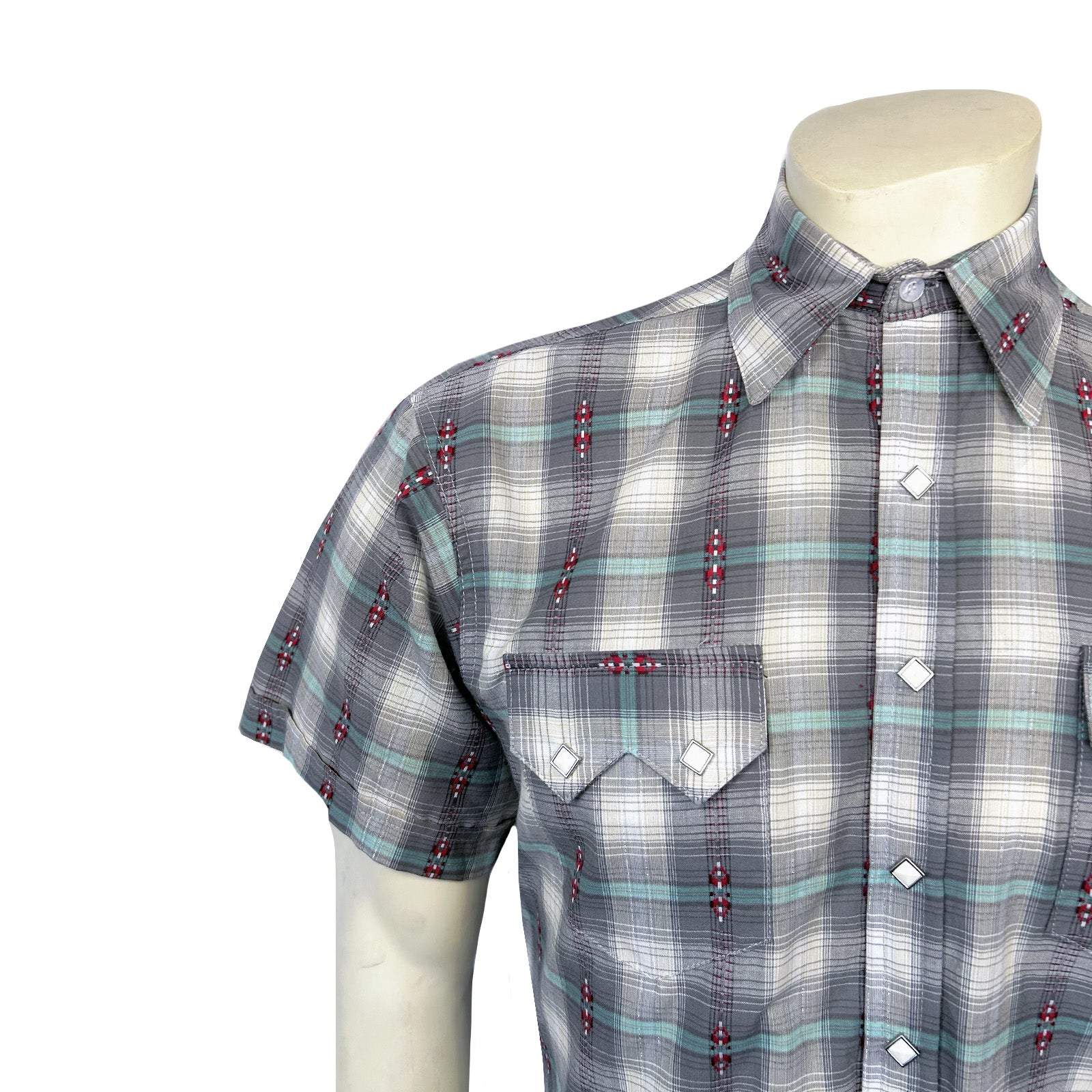 Men's Short Sleeve Shadow Plaid Dobby Lurex Western Shirt in Grey - Rockmount