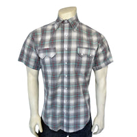Men's Short Sleeve Shadow Plaid Dobby Lurex Western Shirt in Grey - Rockmount