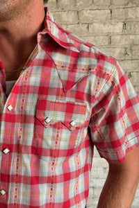 Men's Shadow Plaid Dobby Lurex Short Sleeve Western Shirt