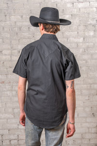 Men's Solid Black Cotton Blend Short Sleeve Western Shirt