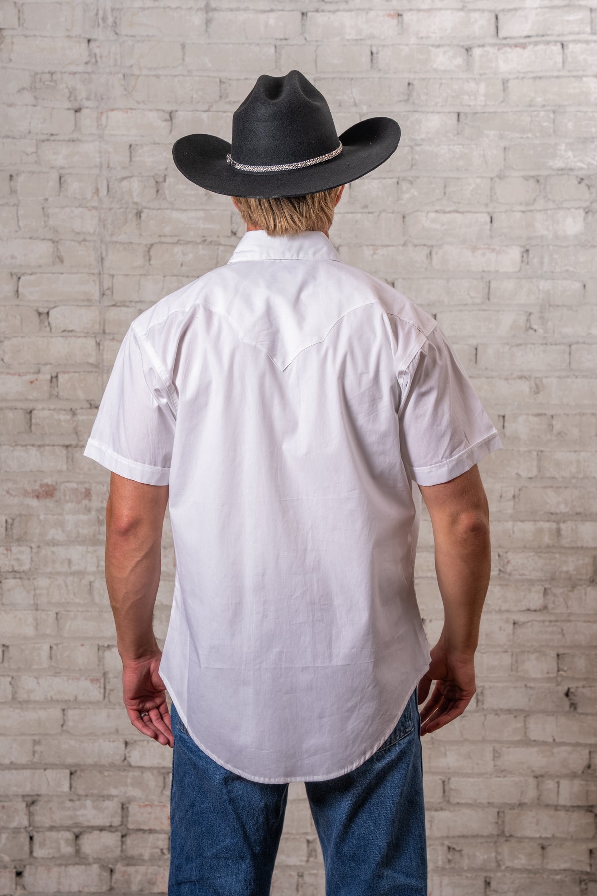 Men's Solid White Cotton Blend Short Sleeve Western Shirt