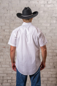 Men's Solid White Cotton Blend Short Sleeve Western Shirt