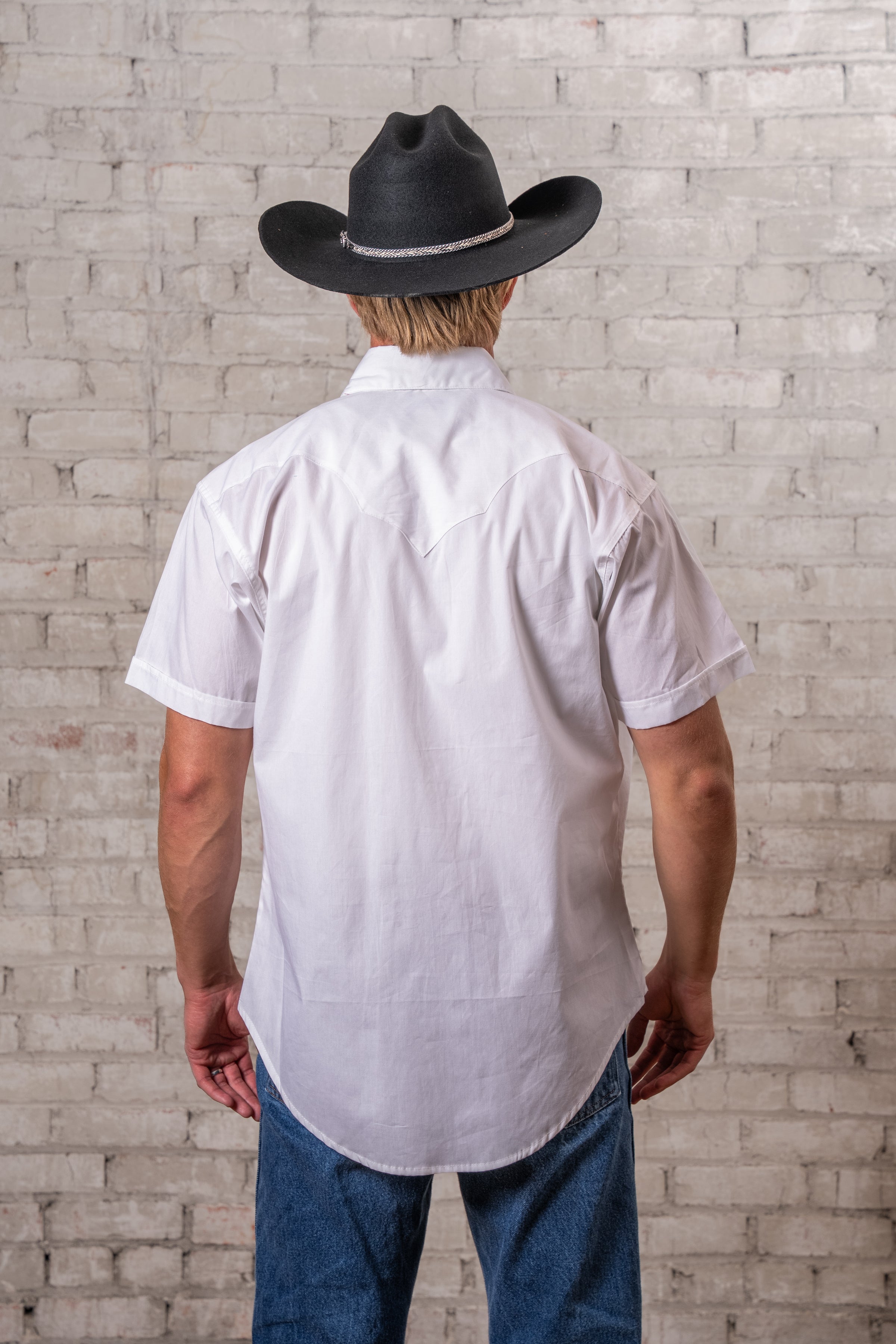 Men's Solid White Cotton Blend Short Sleeve Western Shirt