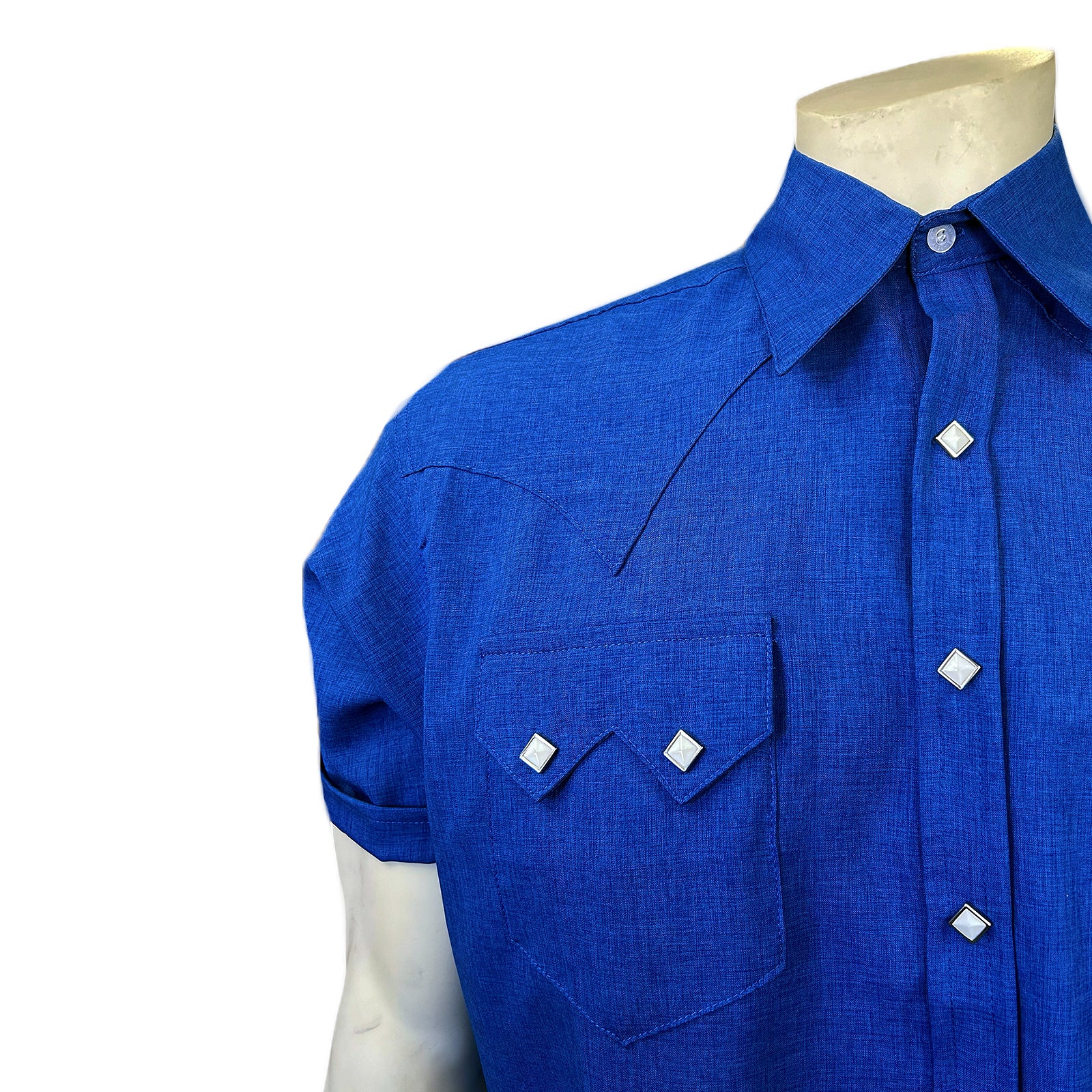 Men’s Short Sleeve Royal Blue Western Shirt with UV Protection - Rockmount
