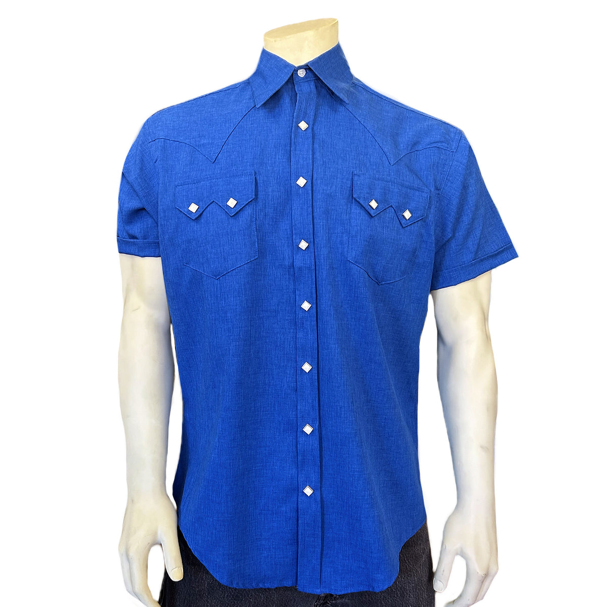 Men’s Short Sleeve Royal Blue Western Shirt with UV Protection - Rockmount