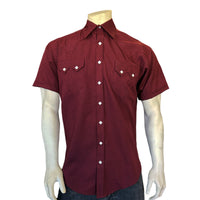 Men's Short Sleeve Burgundy Western Shirt with UV Protection - Rockmount
