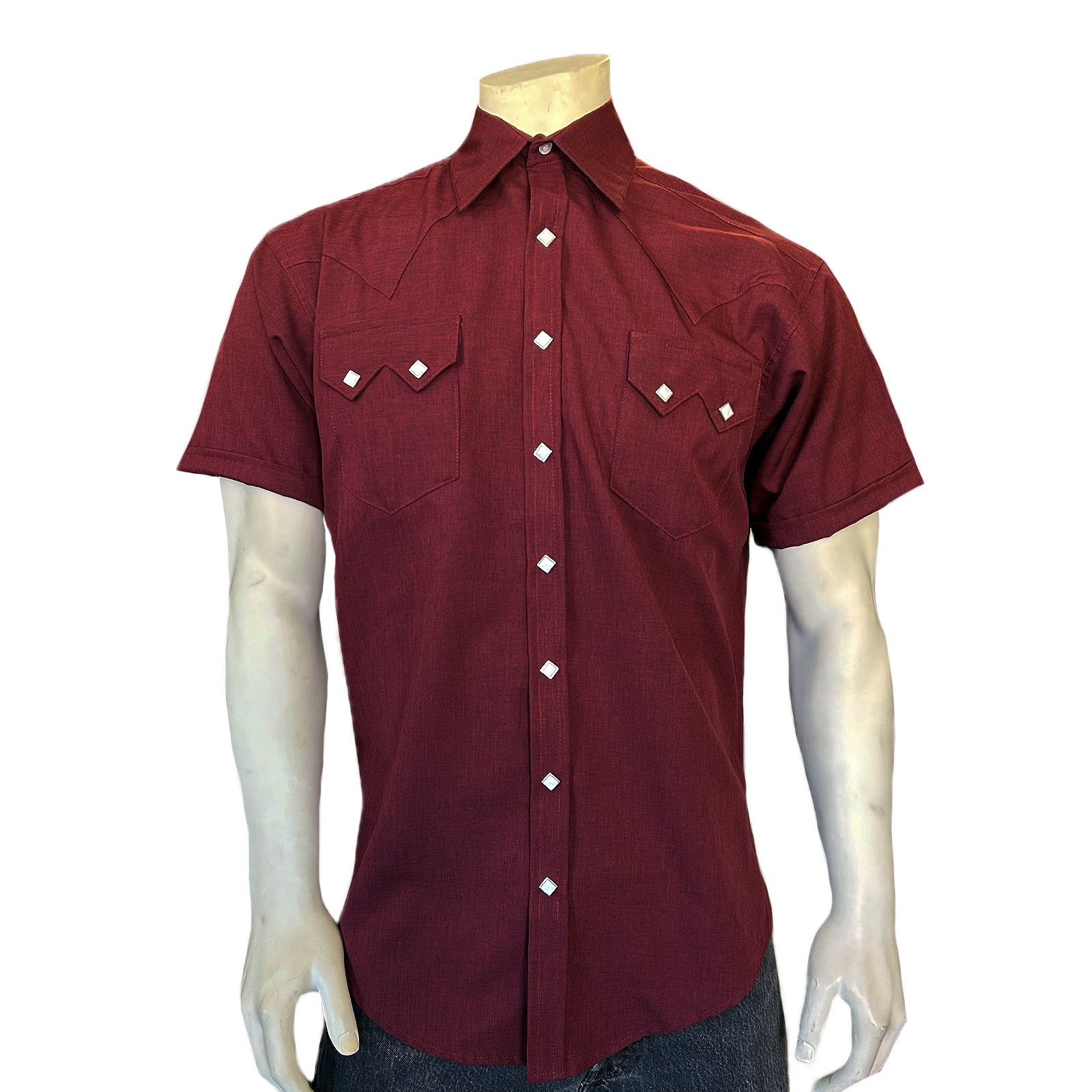 Men's Short Sleeve Burgundy Western Shirt with UV Protection - Rockmount
