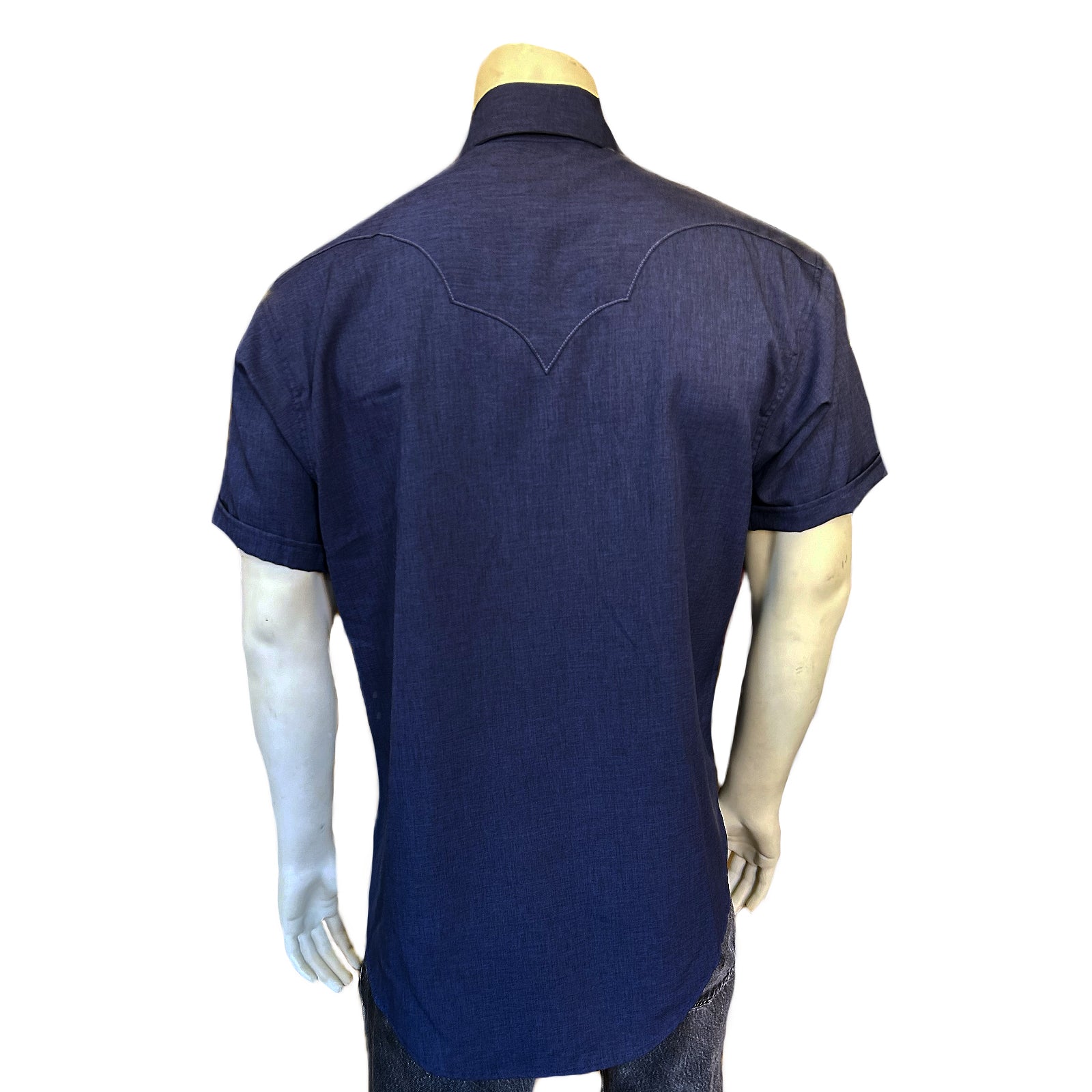 Men's Short Sleeve Navy Western Shirt with UV Protection - Rockmount