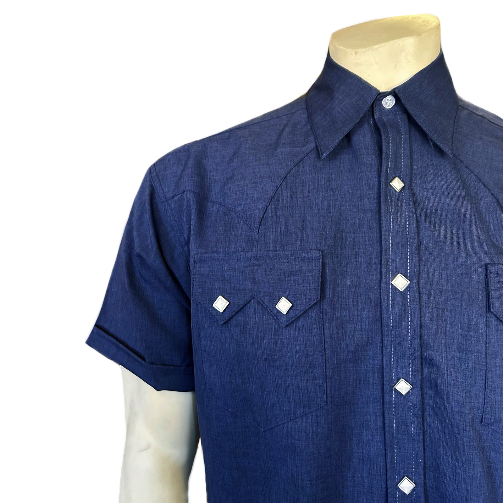 Men's Short Sleeve Navy Western Shirt with UV Protection - Rockmount