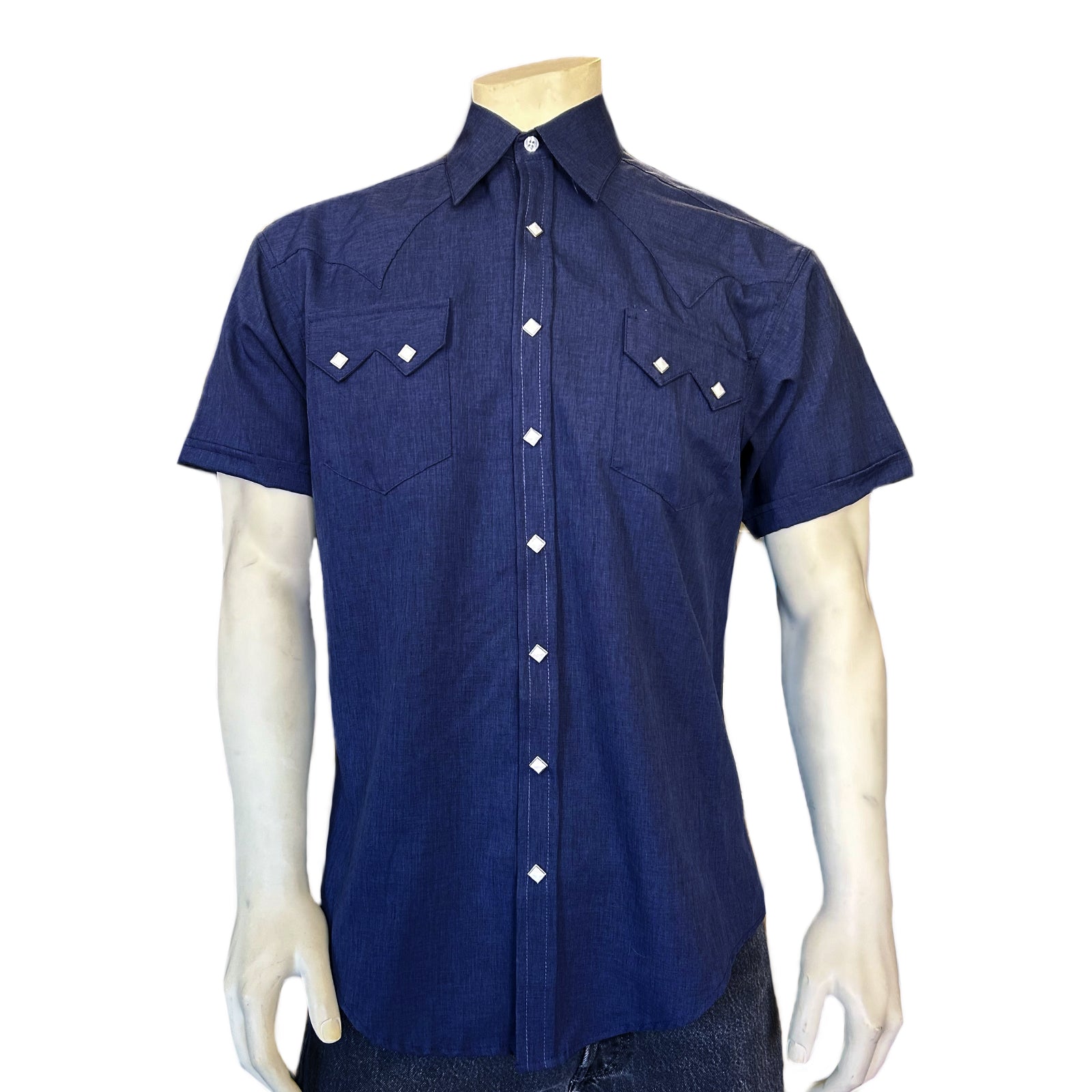 Men's Short Sleeve Navy Western Shirt with UV Protection - Rockmount