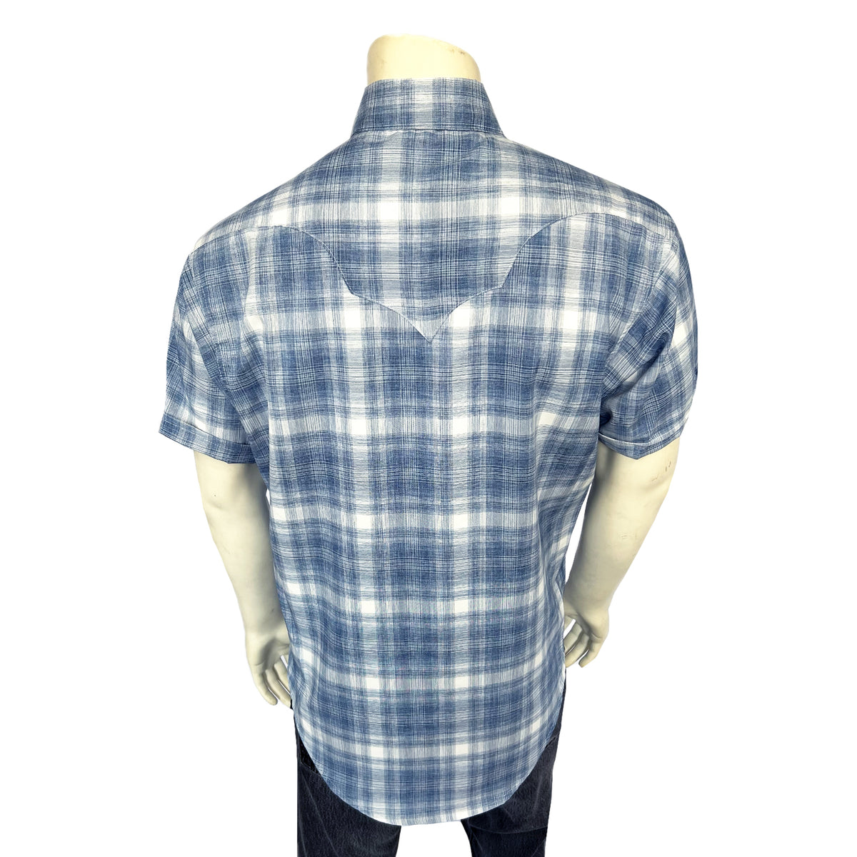 Men's Blue Short Sleeve Shadow Plaid Western Shirt - Rockmount