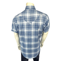 Men's Blue Short Sleeve Shadow Plaid Western Shirt - Rockmount