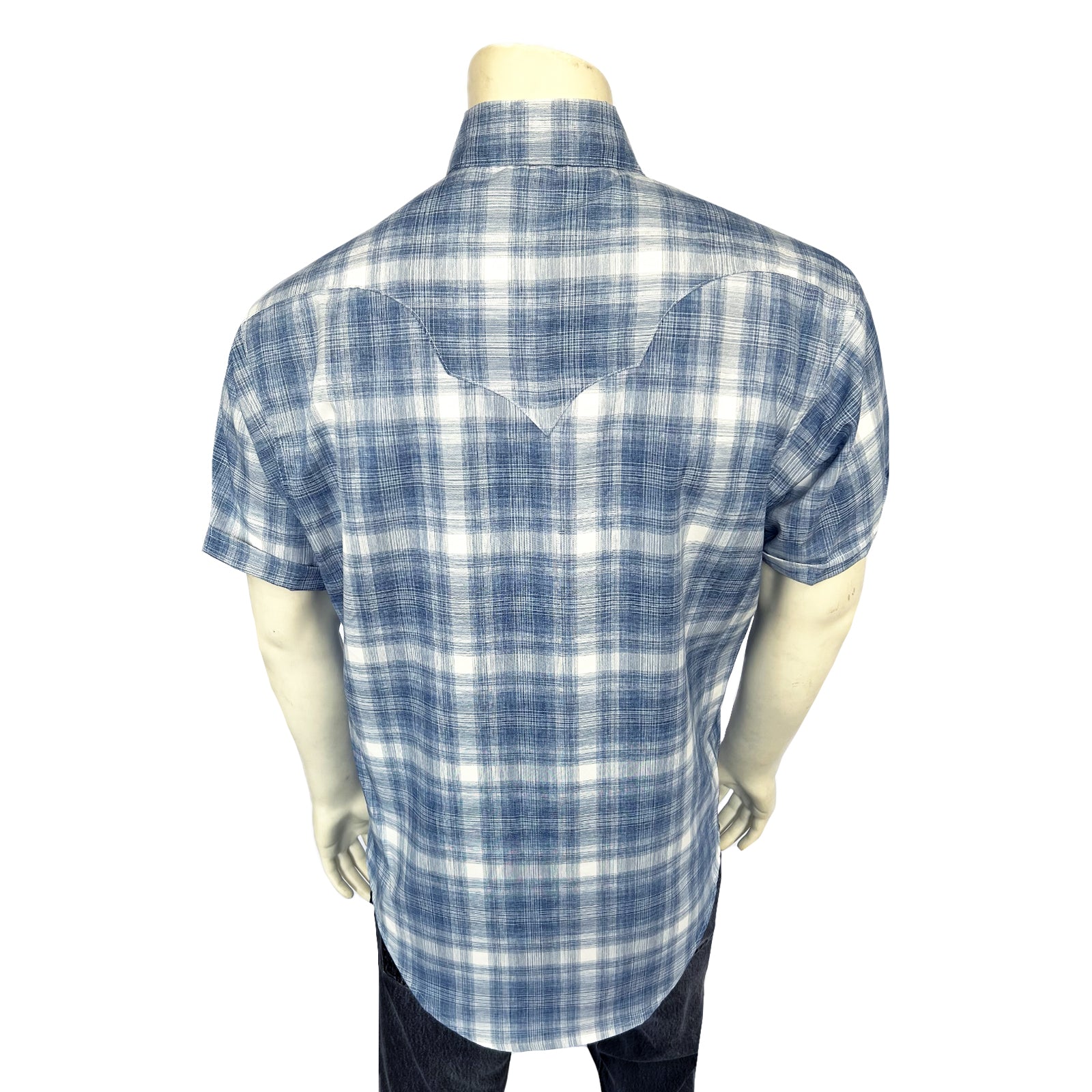 Men's Blue Short Sleeve Shadow Plaid Western Shirt - Rockmount