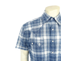 Men's Blue Short Sleeve Shadow Plaid Western Shirt - Rockmount