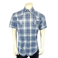 Men's Blue Short Sleeve Shadow Plaid Western Shirt - Rockmount