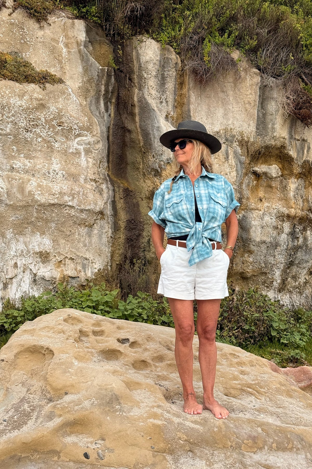 Men's Teal Short Sleeve Shadow Plaid Western Shirt by Rockmount Ranch Wear in vintage denim plaid with snaps