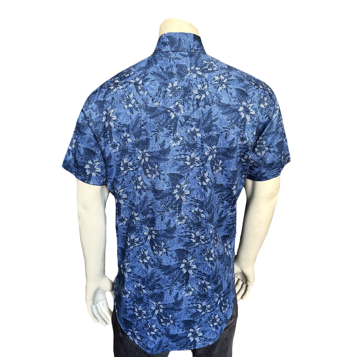 Men’s Blue Floral Print Short Sleeve Western Shirt