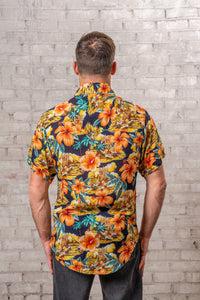 Men’s Short Sleeve Hawaiian Print Western Shirt in Orange