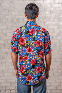 Men’s Short Sleeve Hawaiian Print Western Shirt in Purple