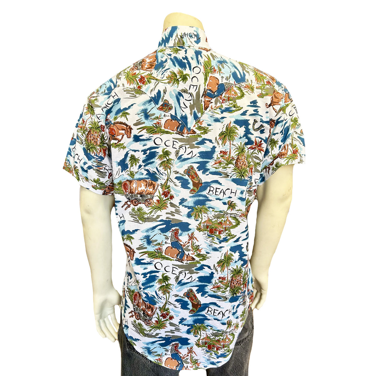 Men’s Blue Western Hawaiian Print Short Sleeve Shirt - Rockmount