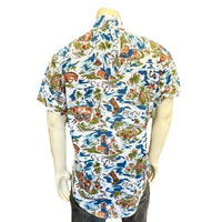 Men’s Blue Western Hawaiian Print Short Sleeve Shirt - Rockmount