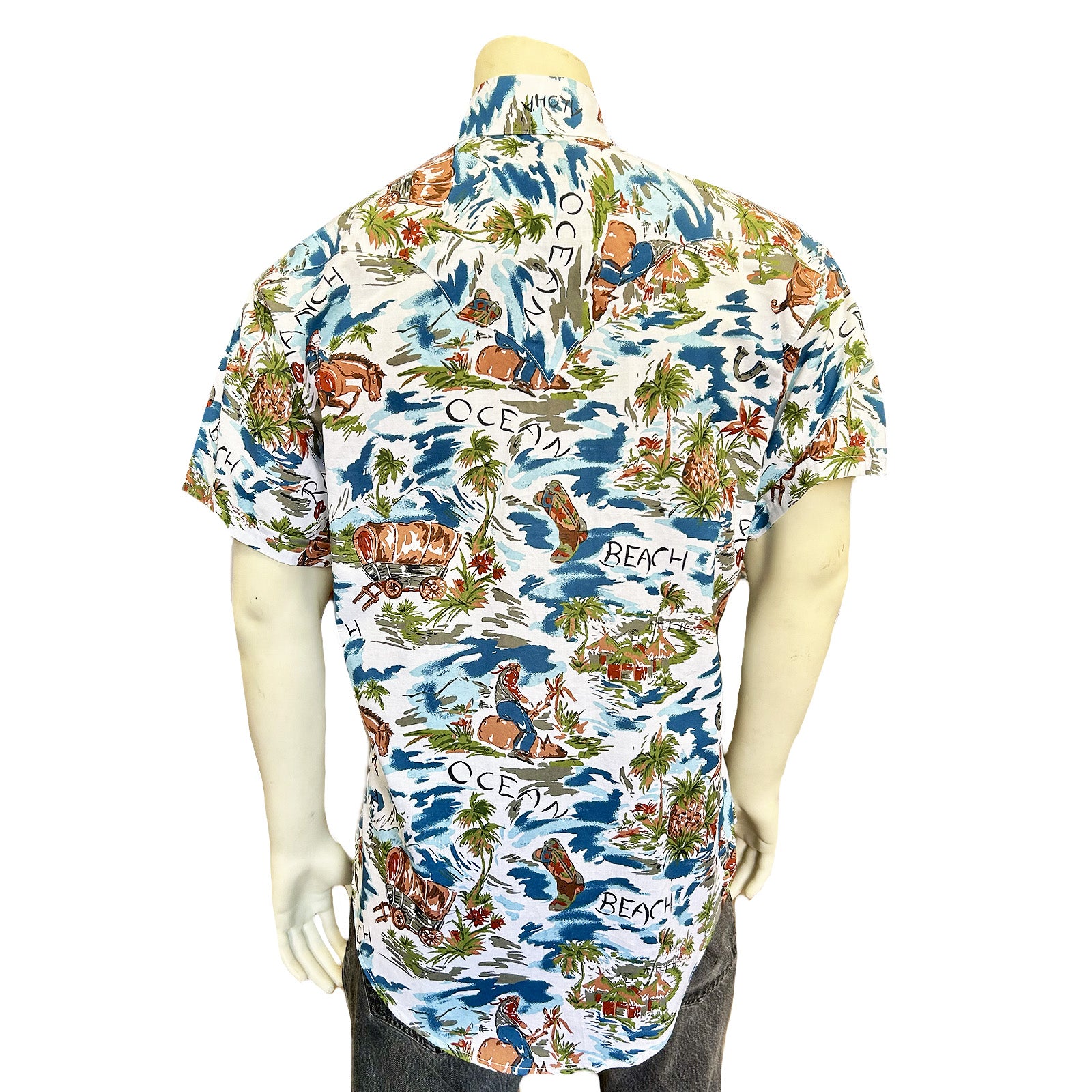 Men’s Blue Western Hawaiian Print Short Sleeve Shirt - Rockmount