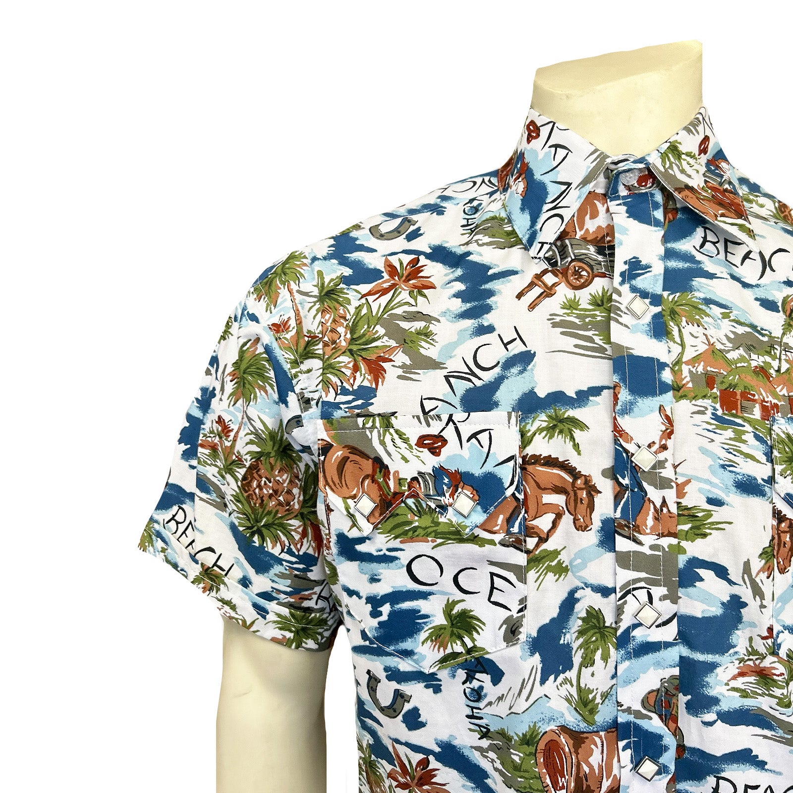 Men’s Blue Western Hawaiian Print Short Sleeve Shirt - Rockmount
