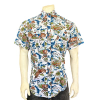 Men’s Blue Western Hawaiian Print Short Sleeve Shirt - Rockmount