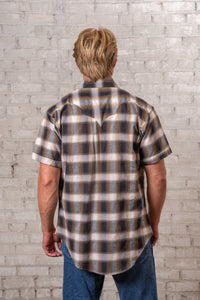 Men's Brown & White Shadow Plaid Short Sleeve Western Shirt