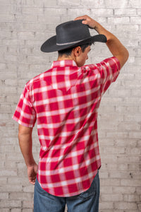 Men's Red & White Shadow Plaid Short Sleeve Western Shirt