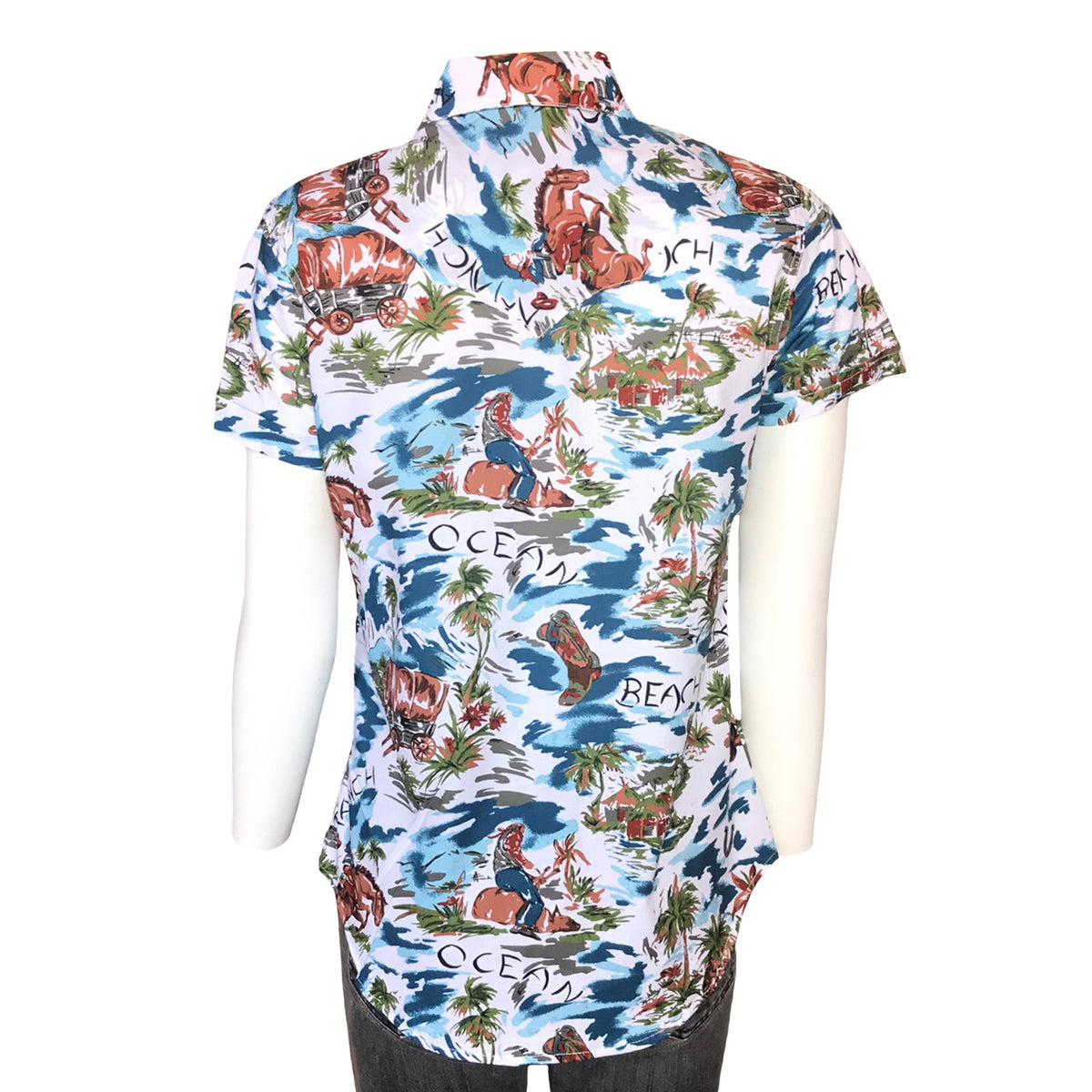Women’s Blue Western Hawaiian Print Short Sleeve Shirt - Rockmount