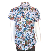Women’s Blue Western Hawaiian Print Short Sleeve Shirt - Rockmount