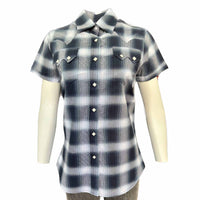 Women's Short Sleeve Shadow Plaid Western Shirt in Blue - Rockmount