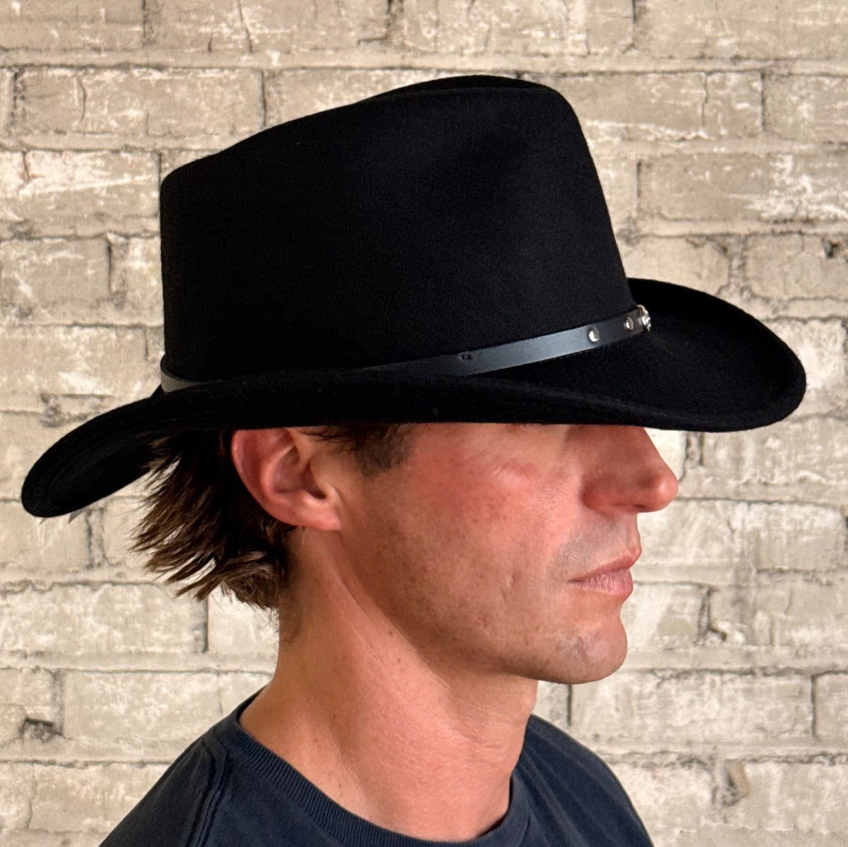 Crushable Black Wool Felt Magic Pinch Western Hat