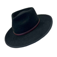 Black Wool Felt Flat Brim Western Hat with Faux Leather Band