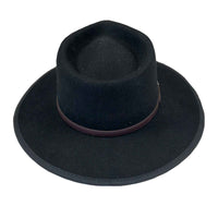 Black Wool Felt Flat Brim Western Hat with Faux Leather Band