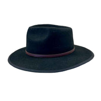 Black Wool Felt Flat Brim Western Hat with Faux Leather Band