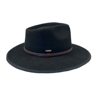 Black Wool Felt Flat Brim Western Hat with Faux Leather Band