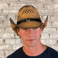 Raffia Straw 2-Tone Front Pinch Crease Western Hat
