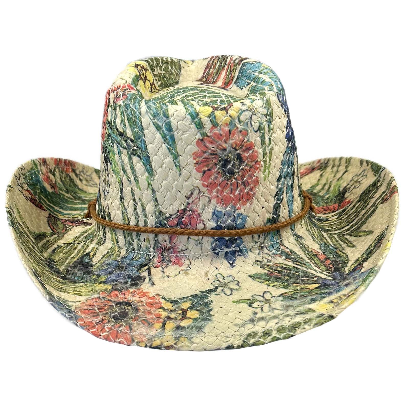 Floral Print Straw Western Hat with Chin Cord - Rockmount